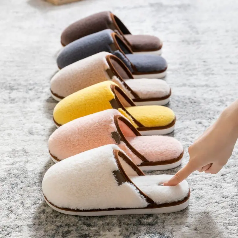 

Winter Warm Cotton Slippers Women Men Home Shoes Simple Non-slip Indoor Slides Corduroy Couple Slipper Female Shoes