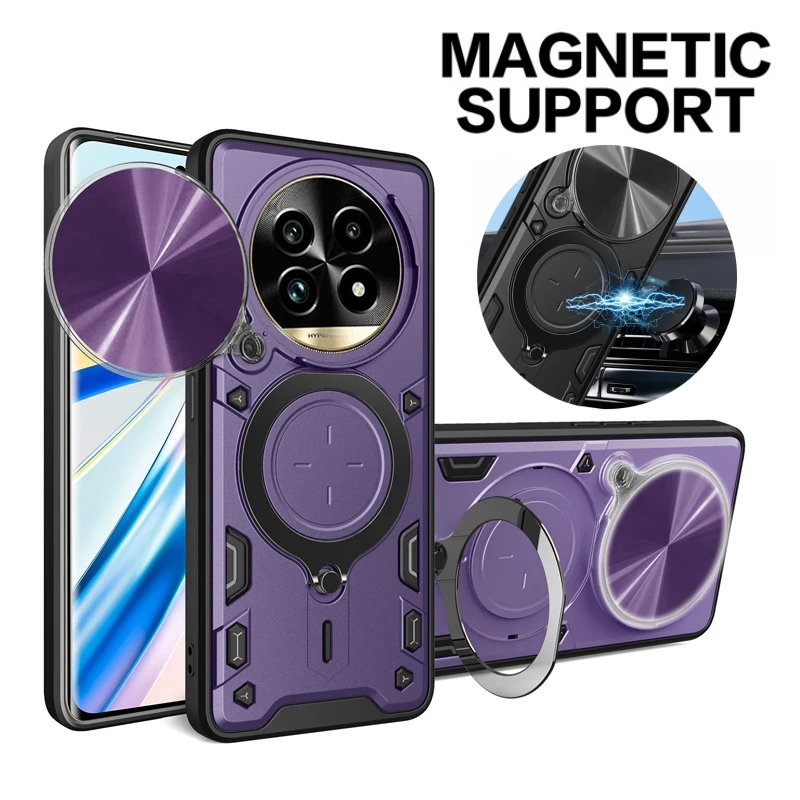 Shockproof Armor Case with Slide Lens Protection and Ring Holder