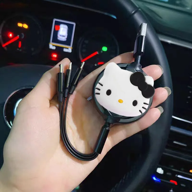 Sanrio Hello Kitty 3 In 1 접이식 USB 케이블 아이폰 화웨이용 고속 충전 데이터 코드 멀티 포트 다중 충전 와이어