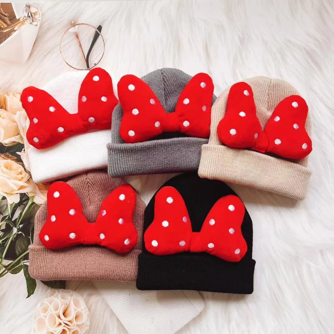 

Корейские милые детские шапки с бантом для детей мягкая вязаная шапка теплая шапка осень-зима однотонная детская вязаная шапка для малышей