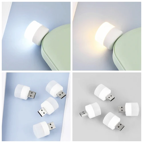 미니 USB 플러그 램프 5V, 슈퍼 밝은 눈 보호 책 조명, 컴퓨터 모바일 전원 충전 USB 소형 라운드 LED 야간 조명, 5 개 4