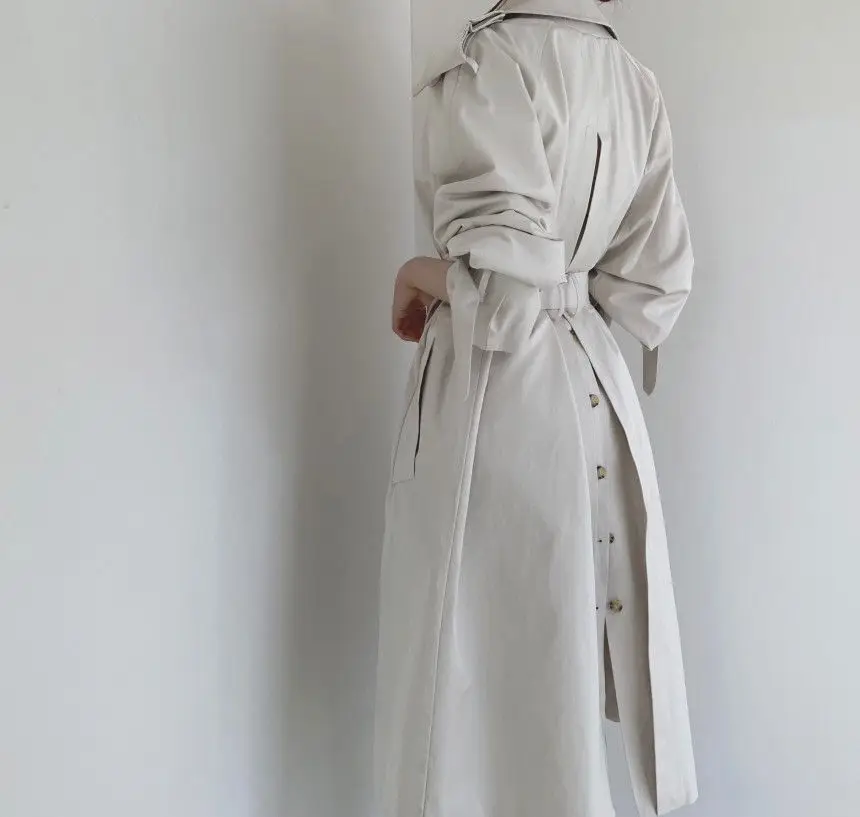 Women Long Trench Coat New Spring Autumn Casual Lapel Double Breasted with Belt Loose Coat Office Lady Korean Fashion Outerwear