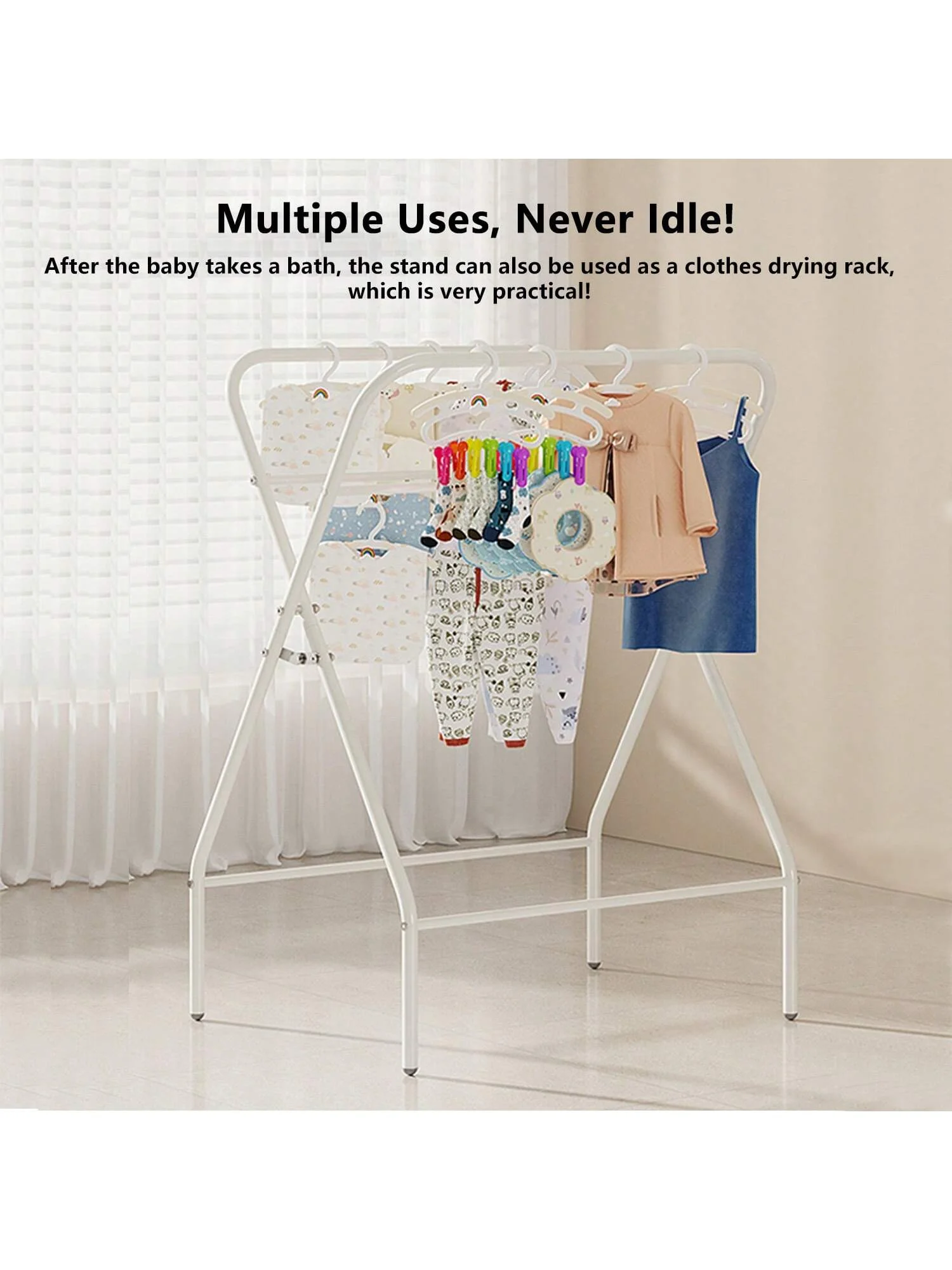 Foldable Baby Bath Tub with Stand, Built-in Thermometer,