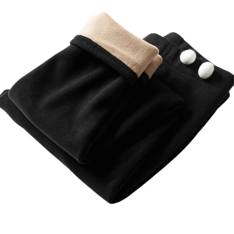 Autumn Winter Women's Solid Plus Velvet Thick Leggings Lady Elegant Fashion High Elastic Waist Slim All-match Warm Render Pants