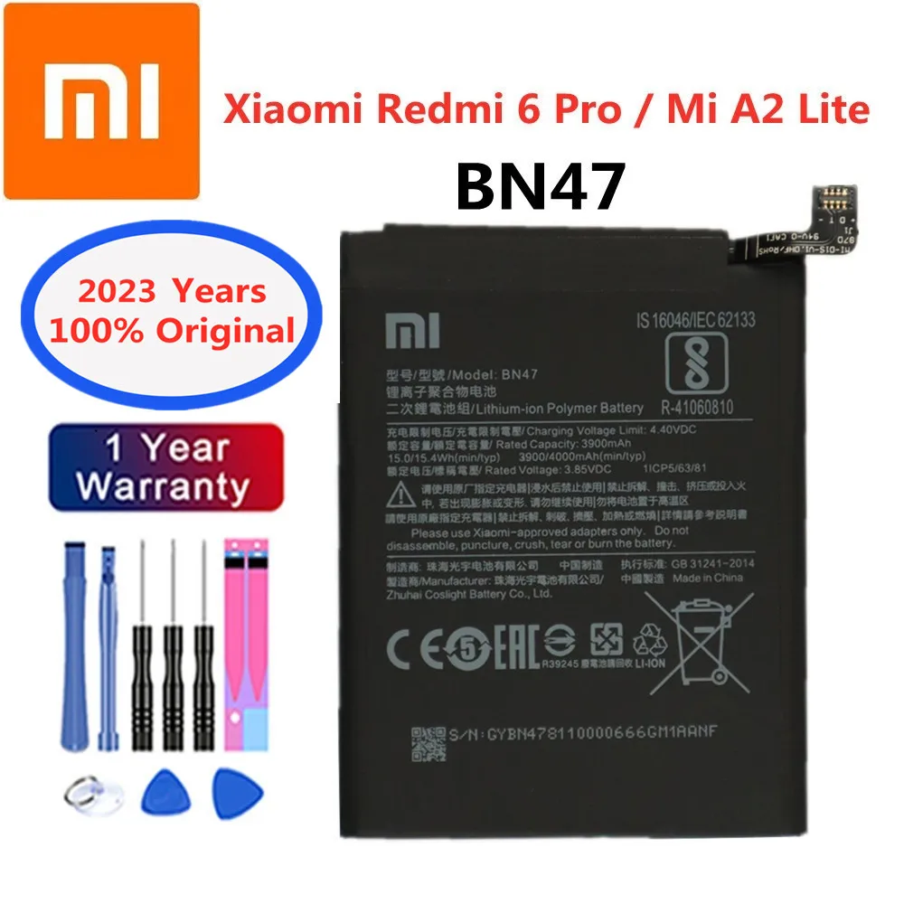 

2023 Years New 100% Original BN47 Battery For Xiaomi Redmi 6 Pro 6Pro / For Xiaomi Mi A2 Lite 4000mAh Battery Bateria + Tools