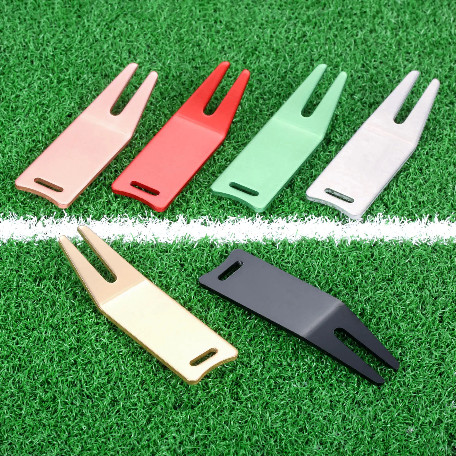 Aluminum Bent Golf Divot Repair Tool Fork Prongs For Putting Green Pitch Lawn Maintenance/Groove Clean/Mark Ball Training Aids 2