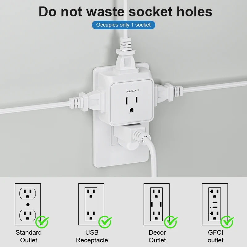 Surge Protector 5 Sockets Outlet Power Strip Multi Tap Plug Electrical Charge Adapter Miniature Plug Wall Adapter