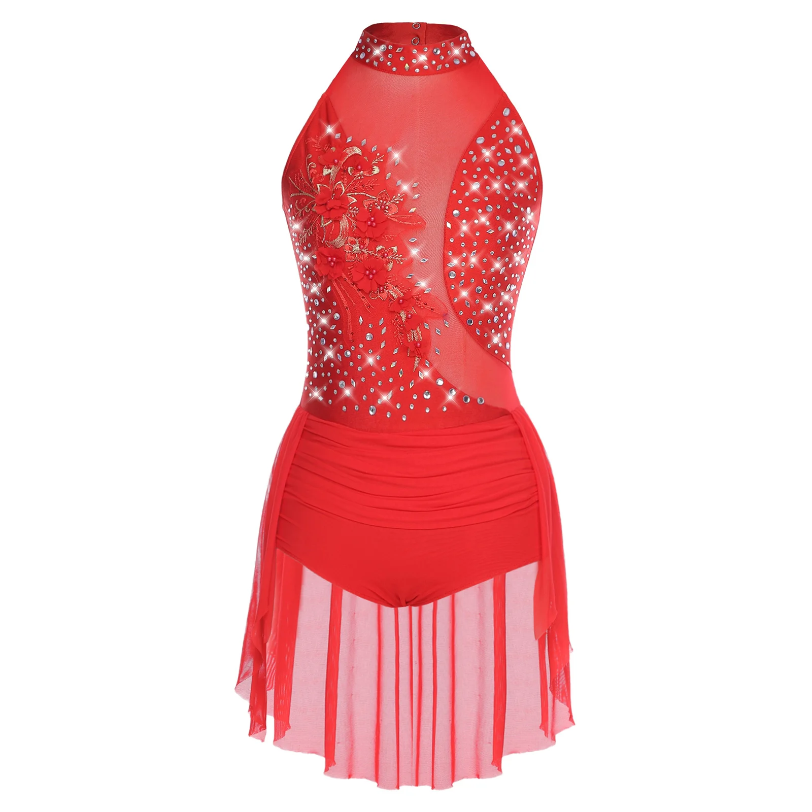 Damen-Balletttrikot mit glitzernden Strasssteinen, künstlerisches Eiskunstlauf-Balletttrikot, lyrisches lateinamerikanisches Chacha-Tanzkleid, Trikot-Body – Detail 20