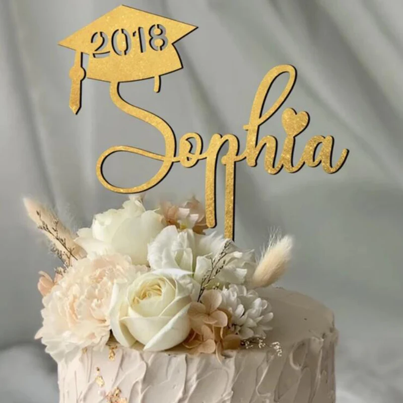 

Graduation Cake Topper Personalized Cake Topper Custom Name Wooden Cake Topper Graduation Party Decor