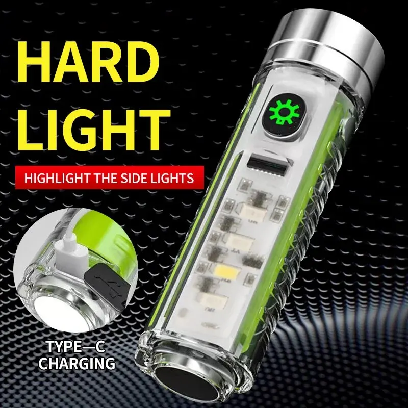 다기능 휴대용 토치 캠핑 라이트 USB C 충전식 LED 손전등 LED 미니 키체인 라이트 테일 자석 UV 라이트