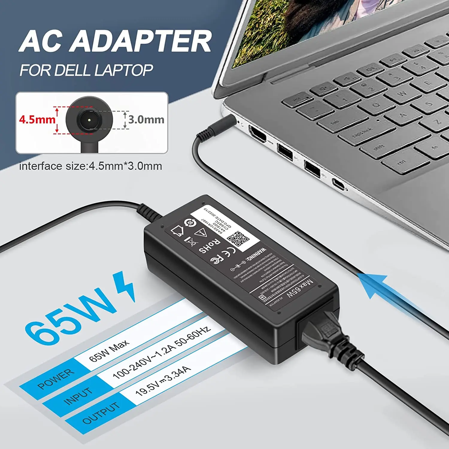 Adaptador Carregador La65ns201 0g6j41 Mgjn9 para Dell Latitude 3410 3510 3400 3500 Vostro 5510 4.5x3.0 mm Fonte de Alimentação Novo 65w - Imagem 5