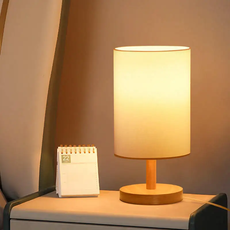 

Тканевая прикроватная лампа в японском стиле, простой светильник из массива дерева, встроенный ночник для спальни, жилых отелей