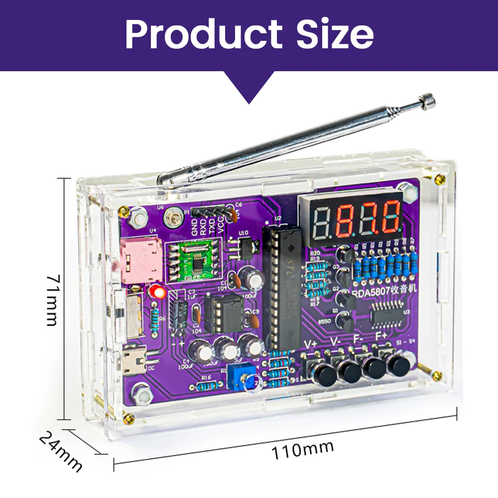 DIY FM Radio Electronic Kit Soldering Project Practice Solder Adjustable Frequency 87-108MHz Digital Display DIYRDA5807S