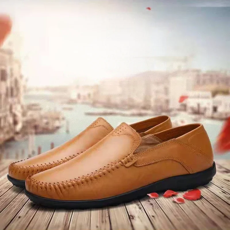 Men Casual Leather Shoes Spring Loafers Slip on Business Classic Soft Moccasins Hombre Breathable Flats