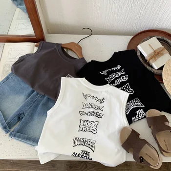 2025 Estate Infantile Bambini Carro Armato Maglia di Cotone Solido Senza Maniche Delle Ragazze Dei Ragazzi T-Shirt Bambini Abiti Top Vestiti Per Il Bambino Del Bambino Magliette 1