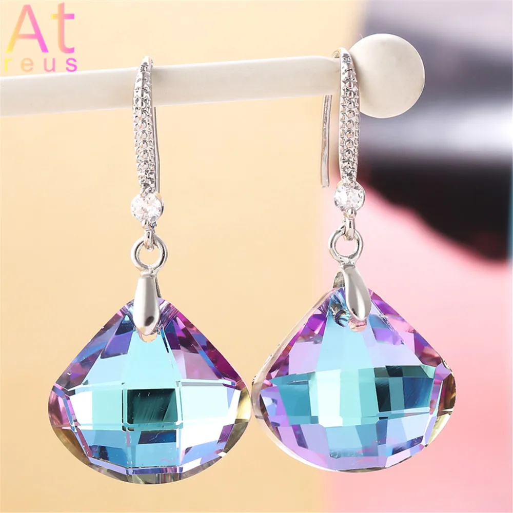 

Purple Gradient Color Crystal Drop Earrings for Women Silver Needle Bohemian Summer Beach Holiday Jewelry Shell Style Earrings