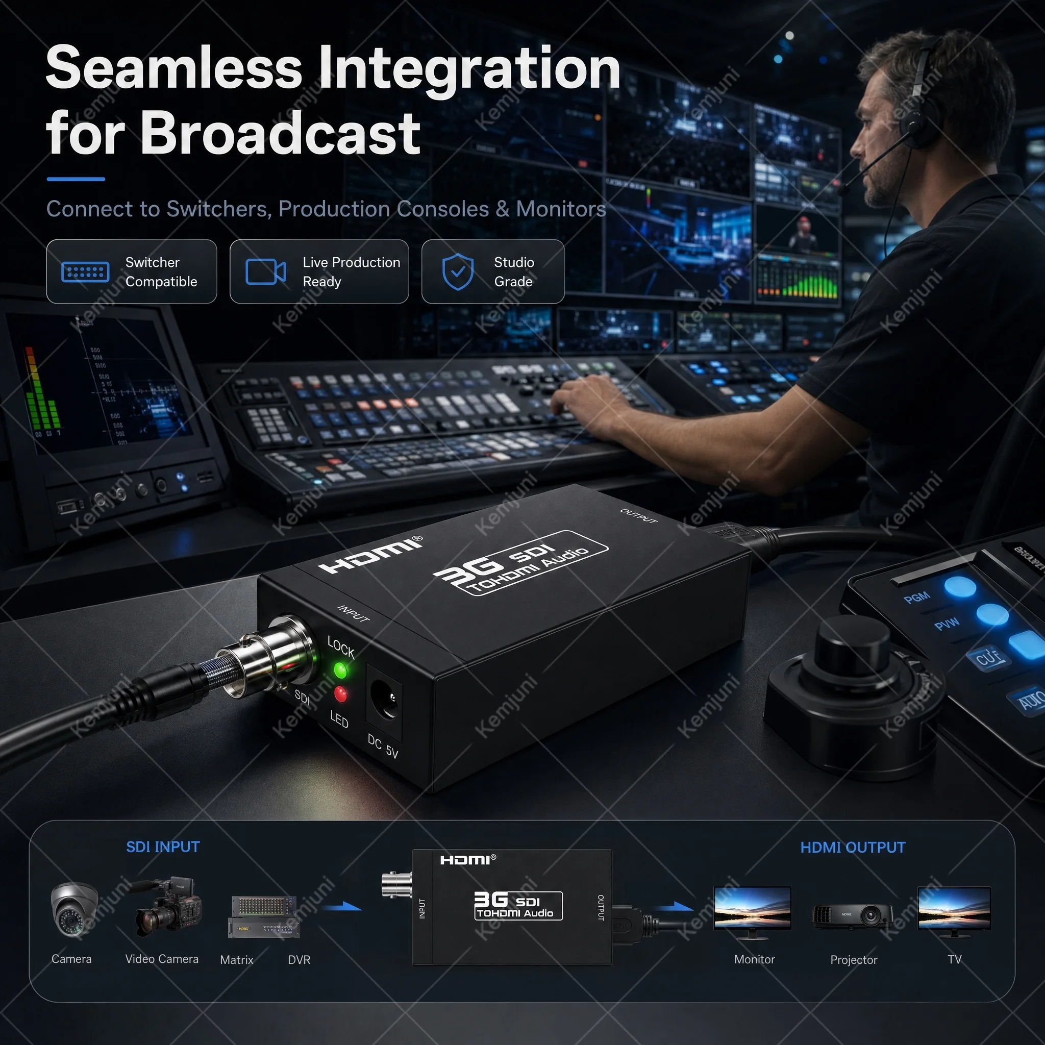 SDI-HDMI 변환기 3G-SDI 방송 등급 HD 1080P/60HZ 감시 카메라 화상 회의 라이브 스트리밍에 적합