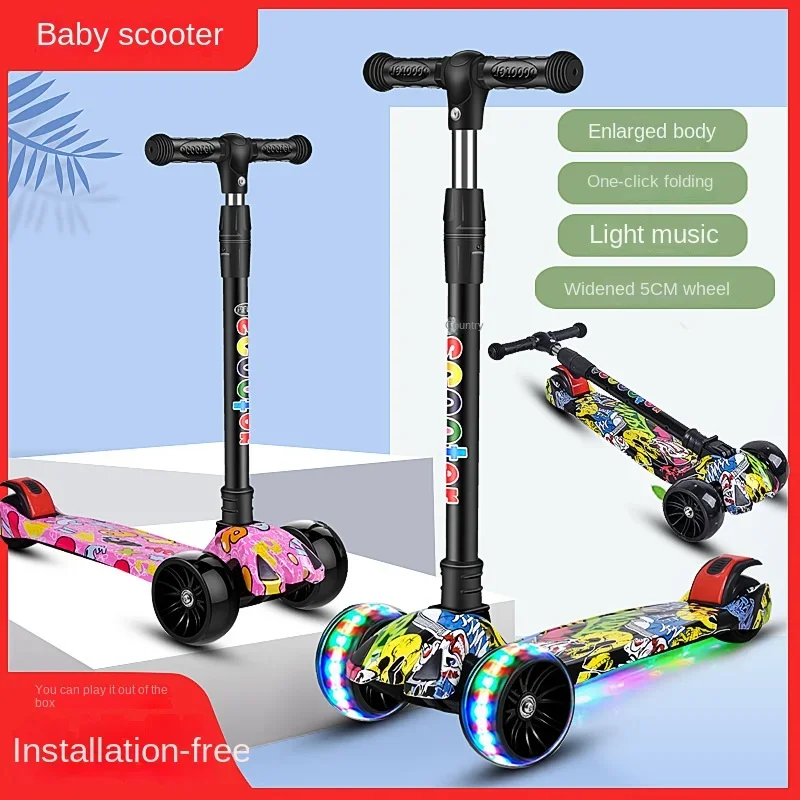 Children Scooter 3 Wheels Flash Wheels Kick Scooter for 3 12 Year Kids Adjustable Height Foldable