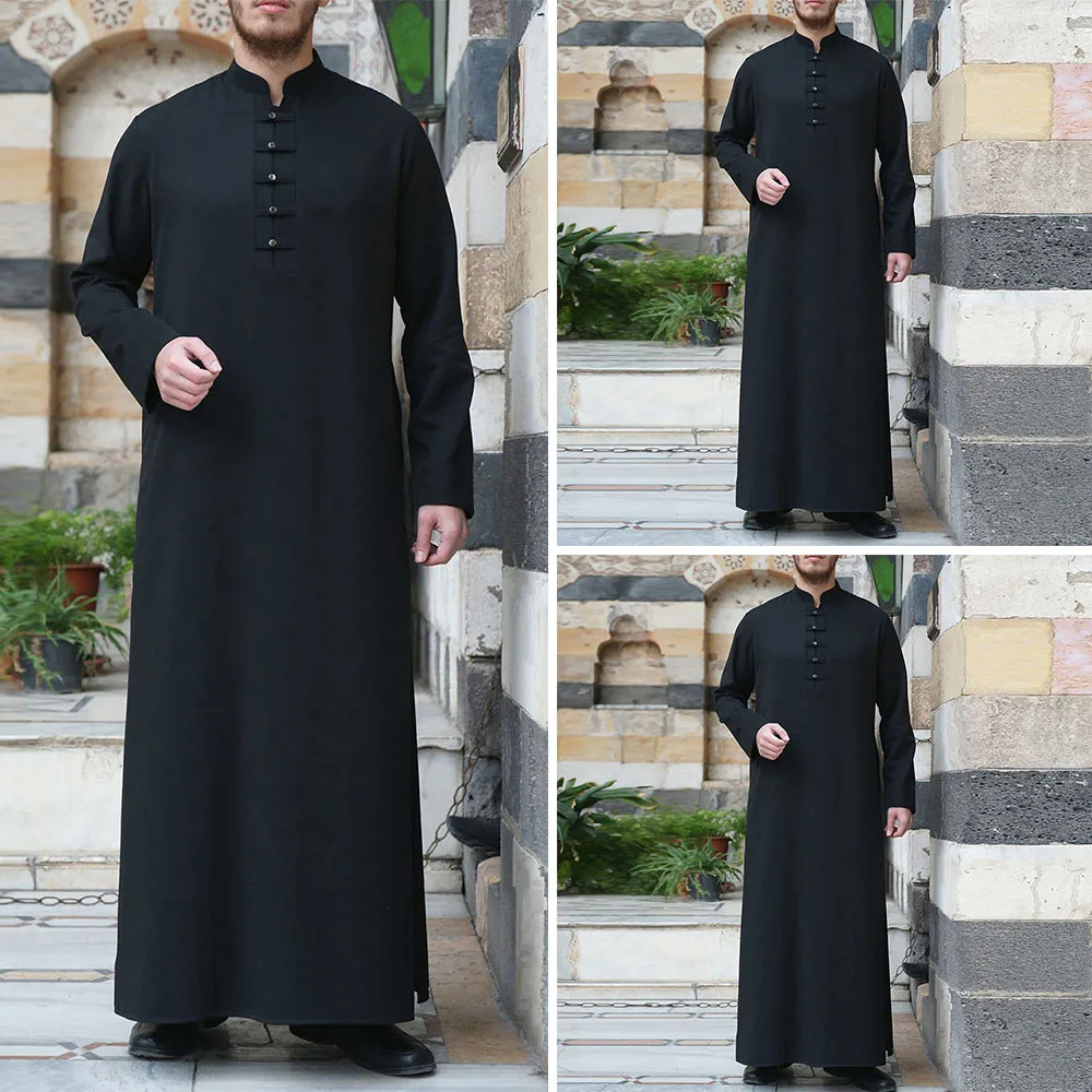 

Мужская одежда Jubba Thobe из Саудовской Аравии, Исламская одежда, черная абайя с длинным рукавом, мусульманский модный кафтан, мусульманская одежда