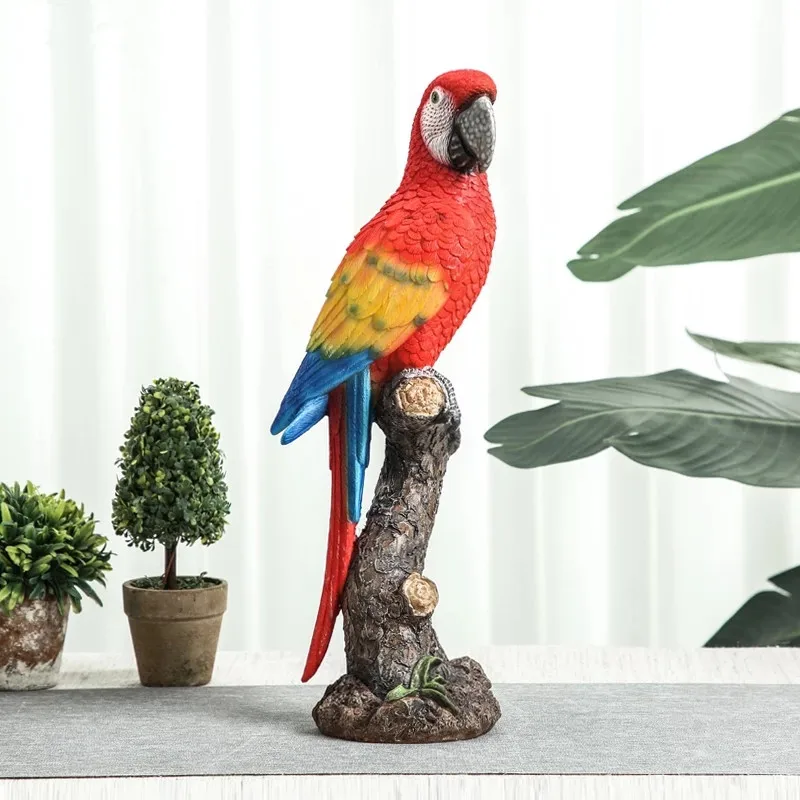 

American Red Resin Parrot Desktop Decoration Cartoon Bird Crafts Cute Animal Statue Figurines Living Room Countertop Decoration