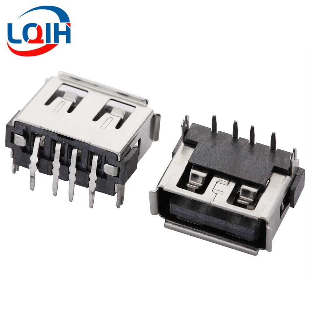 

10PCS Short Body USB-AF Female Seat 10.0mm Rear Two Pin Plug-in Board Curling 6.3mm 90 Degrees