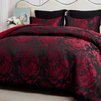 7-Piece Queen Comforter Set with Matching Curtains - Burgundy Flower Patchwork Bed in a Bag Bedding Set 2