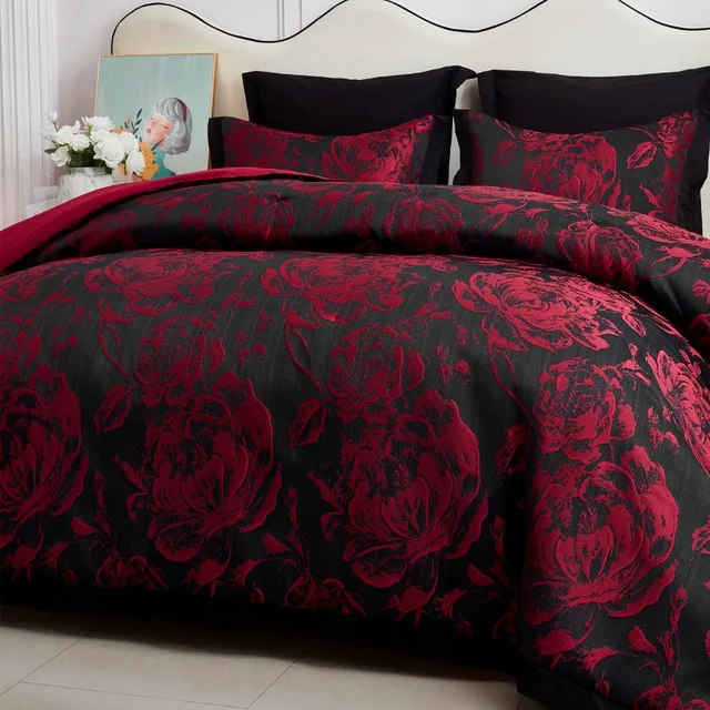 7-Piece Queen Comforter Set with Matching Curtains - Burgundy Flower Patchwork Bed in a Bag Bedding Set 2