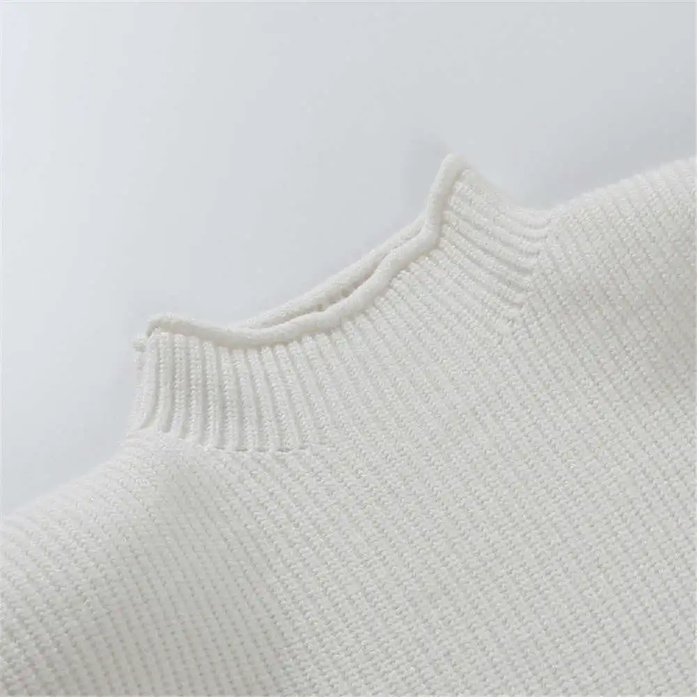 2022 Spring Women Elegant Short Sleeve Knitted Turtleneck Sweater Ladies Solid Pullover Party Club Women's Sweater Tops cropped cardigan