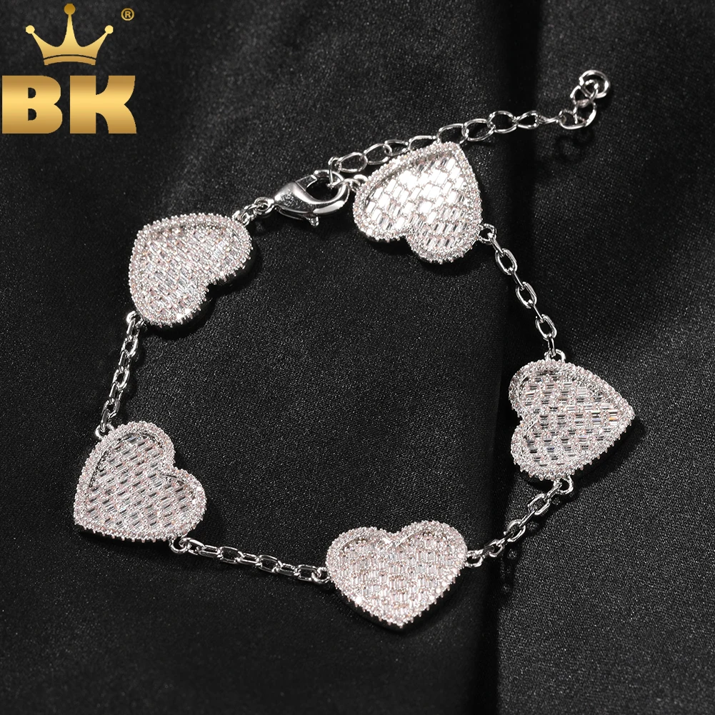 

TBTK Simple Baguettecz Heart Bracelet Micro Paved Out Cubic Zirconia Charm Link Best Gift For Women Girl Hiphop Jewelry