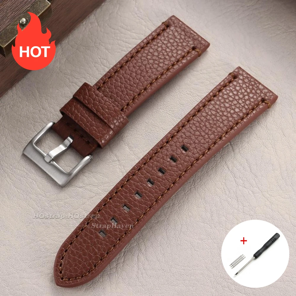 Elegant Lychee Grain Leather Watch Strap - Universal Bracelet for Business and Casual Wear
