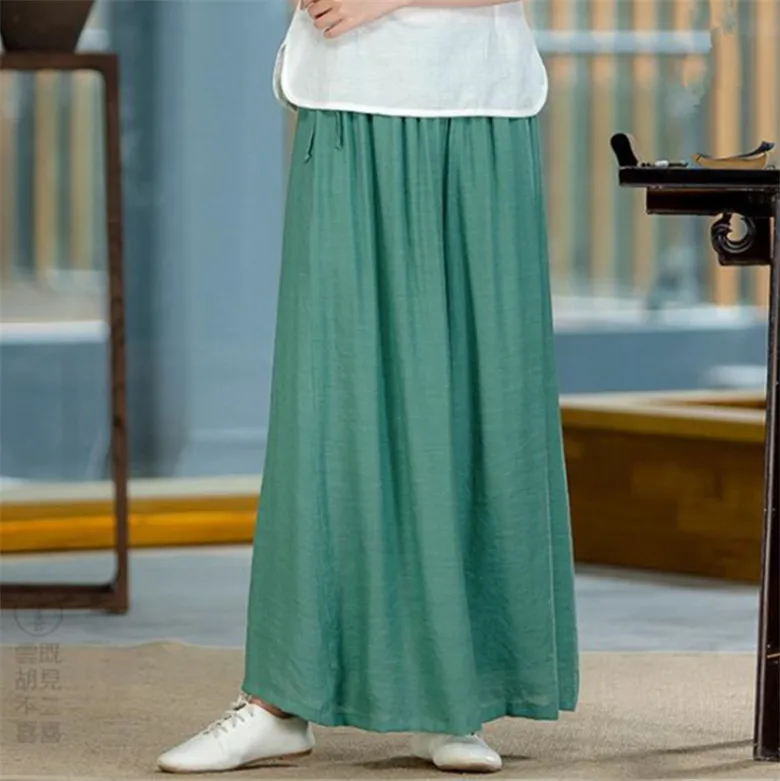 Women Casual Wide Leg Pants Summer Brand Thin Cotton Linen Long Trousers Candy Color Dancing Pants Comfortable Soft Trousers