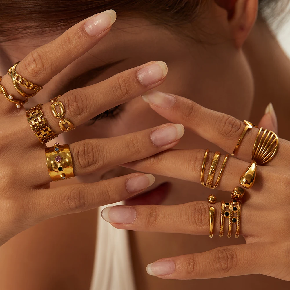 Stainless Steel Ring Set Women Adjustable Rings