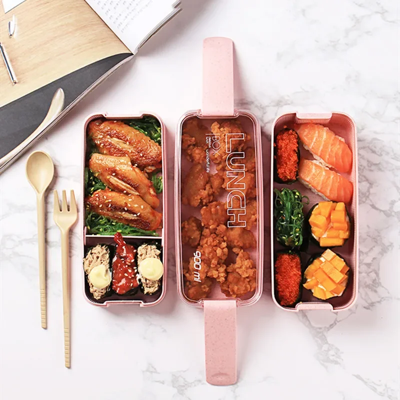Description Picture 4 of item900ml Healthy Material Lunch Box 3 Layer Wheat Straw Bento Boxes Microwave Dinnerware Food Storage Container Lunchbox