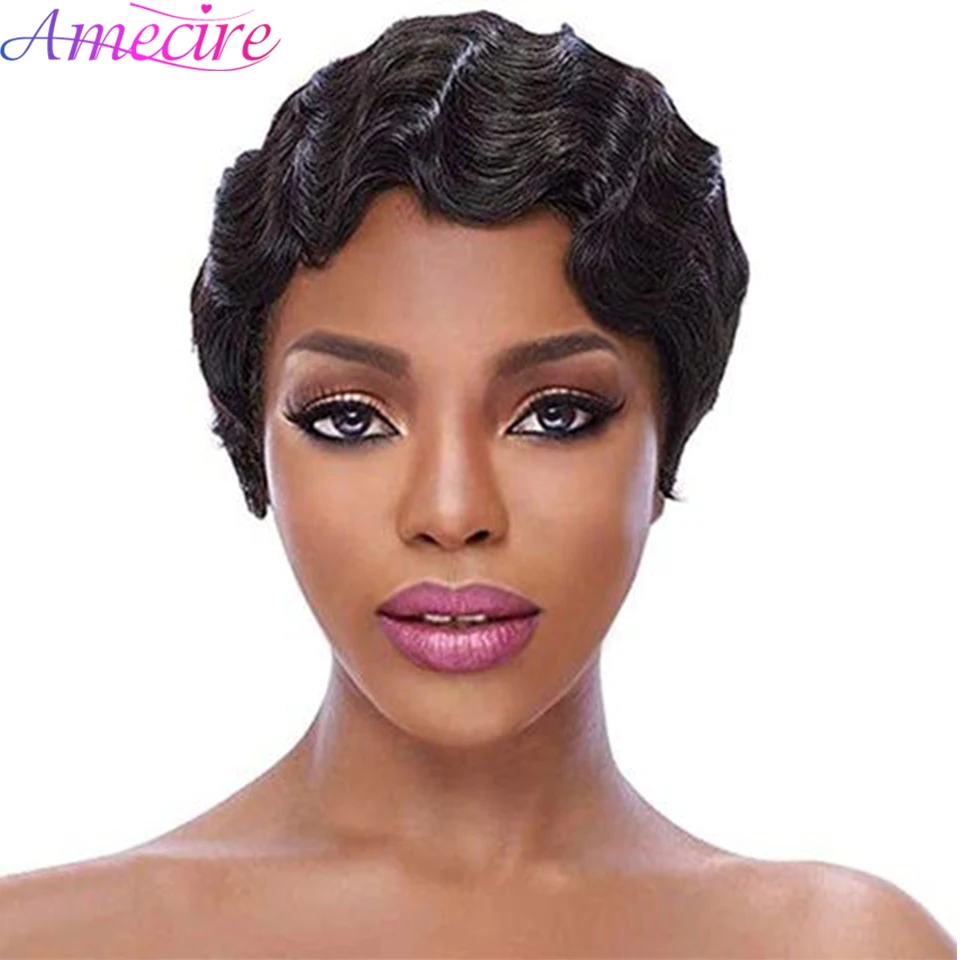 

Short Finger Wave Synthetic Wig Afro Kinky Curly Wigs for Woman Black Purple Blonde Heat Resistant Hair