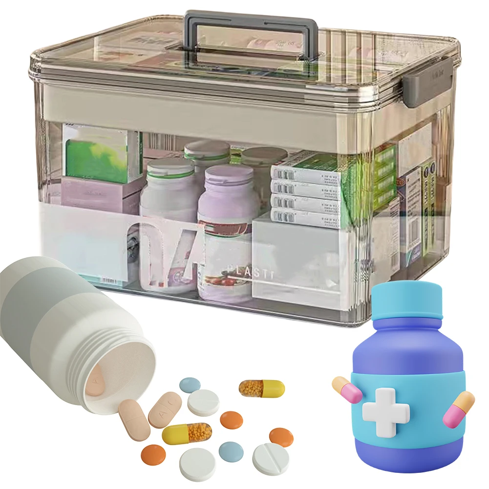 Large Capacity Multi-Layer Sorting Storage Box Multi-functional Medicine Cabinet with Easy-Grip Handle Transparent Medicine Case 1