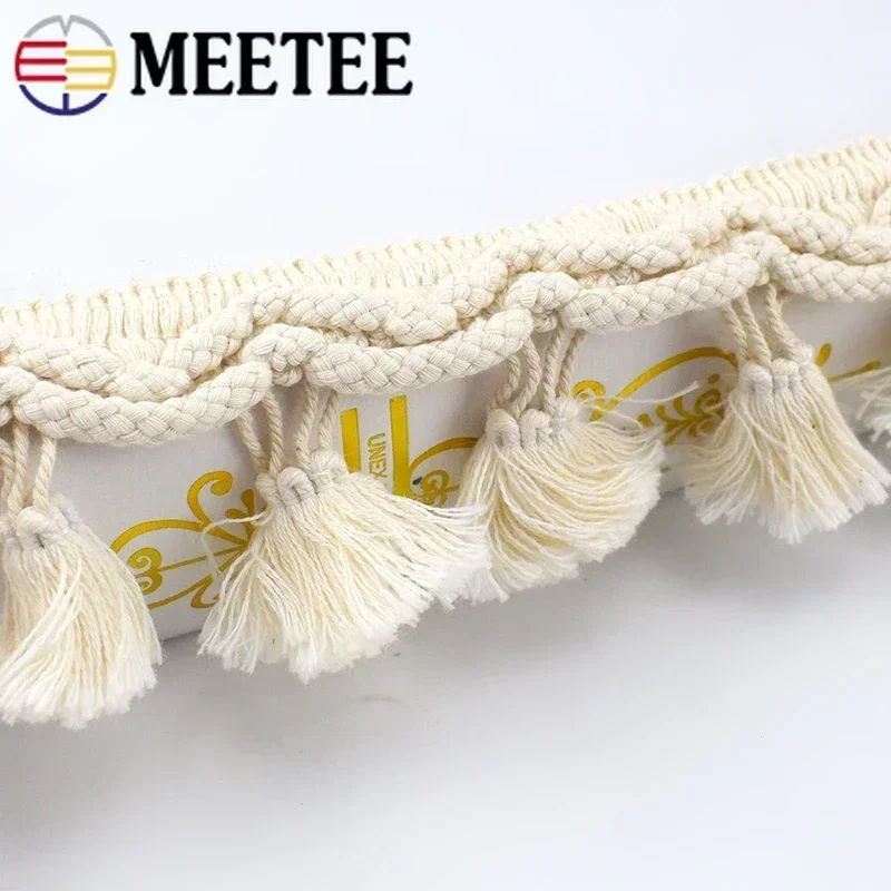 Meetee Pom Trim Ball Fringe Ribbon Beige White Tassel Lace Knitted Fabric Beaded Handmade Craft Decor Sewing Accessories 2Yards lace ribbon,lace sewing supplies,lace sewing accessories,lace accessories,lace garment accessories,lace decoration,pom pom trim