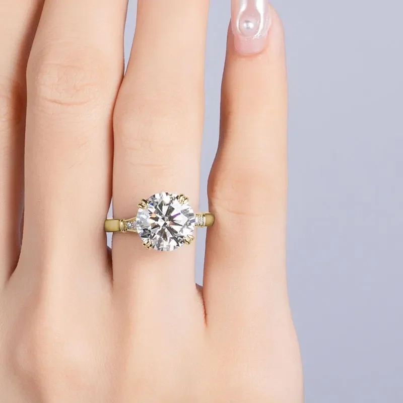 14k Yellow Gold Plated Sterling Silver Moissanite Engagement Rings For Women Round Cut 5ct Three Stone Ring GRA Certifiacte