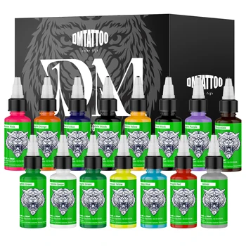 Inchiostro per tatuaggi DM 15 colori 1 OZ/bottiglia Estratto vegetale naturale Pigmento Pittura per il corpo Lunga durata Nessuna perdita di colore Inchiostro per tatuaggi professionale