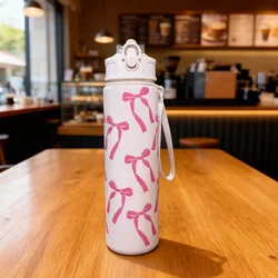 Chic Bow & Floral Water Bottle, Premium Texture, Elegant Design, Spacious, Lightweight, and Leakproof (Pink)