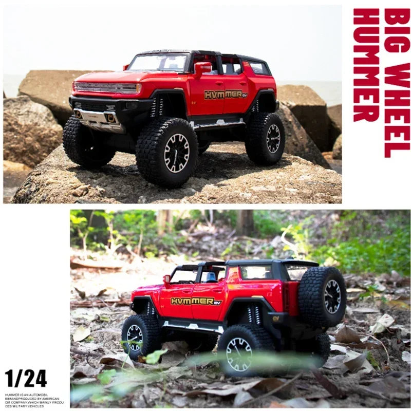 1:24 HUMMER EV 합금 신에너지 자동차 모델, 다이캐스트 금속 개조 오프로드 자동차, 자동차 모델 시뮬레이션 사운드 라이트, 어린이 선물