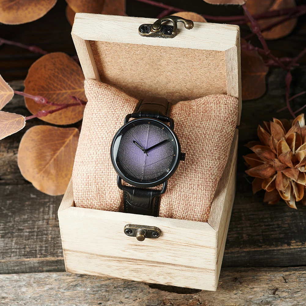 BOBO BIRD Men's Watches,Luminous Display Dial, Genuine Leaf Face,Leather Band Man Wristwatches, Relogio Masculino For Men Custom