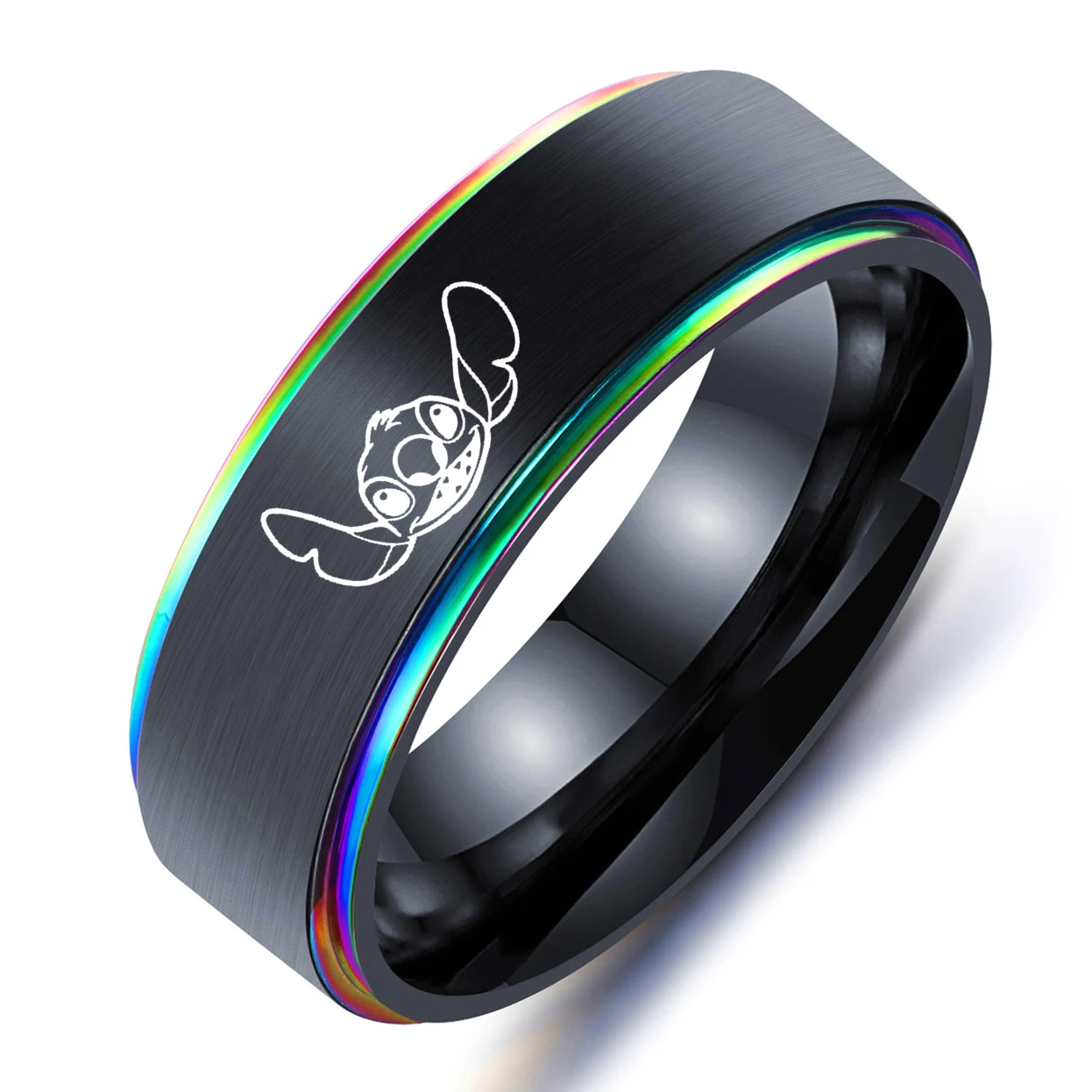 2022 New Arrival Stitch Cartoon Ring Accessories 8mm Cute Stitch Stainless Steel Finger Holder Lovers Rings Jewelry Llaveros 