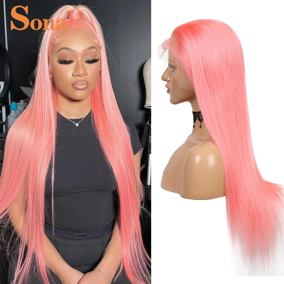 13x4 Colored Light Pink Lace Frontal Wigs Straight Grey Blue Purple Lace  Front Human Hair Wig For Women 360 - Lace Wigs - AliExpress