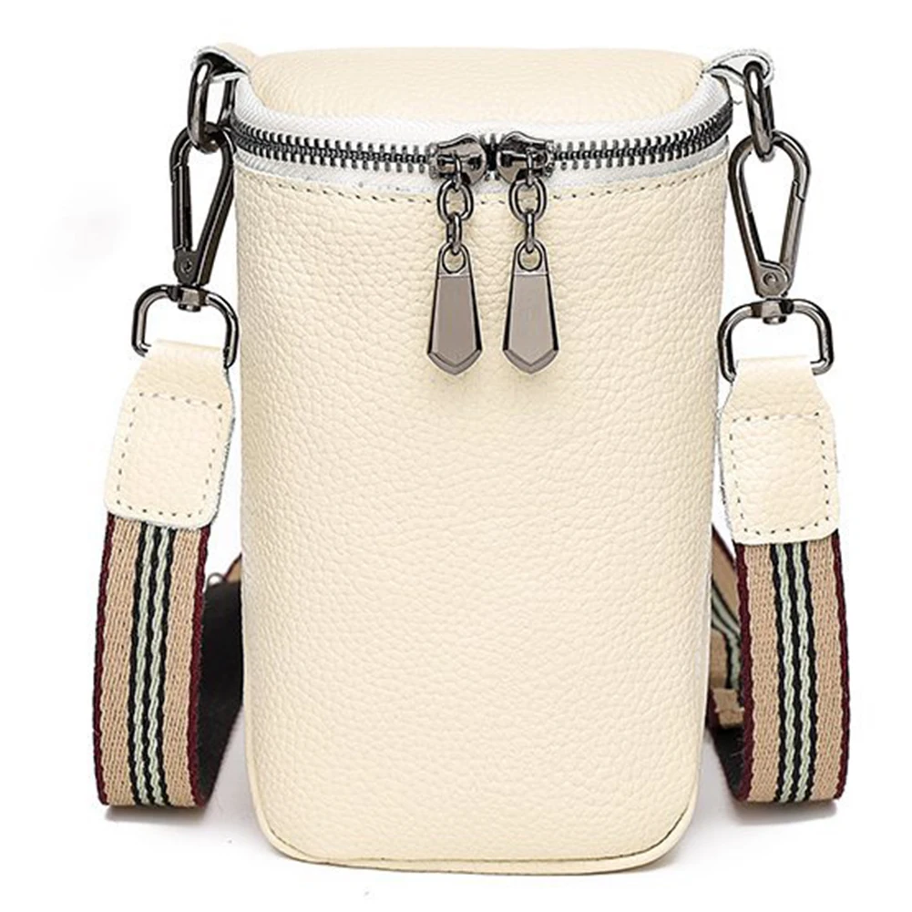 Cowhide Leather Crossbody Bags Mini Simple Messenger Bags Solid Zipper Wide Strap Female Sling for Travel Shopping Work Satchels