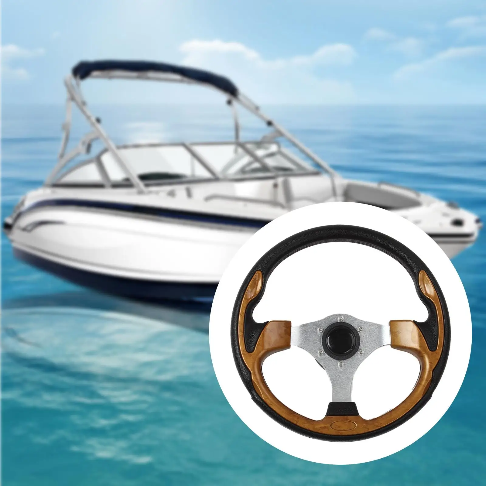 Marine Boat Steering Wheel Nonslip Aluminum Frame 3 Spoke Universal Fitment for Yachts Vessels Equipment