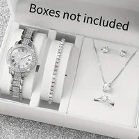 6pcs/set Women Stainless Steel Band Diamond Quartz Watch and Crystal Bracelet Set 1