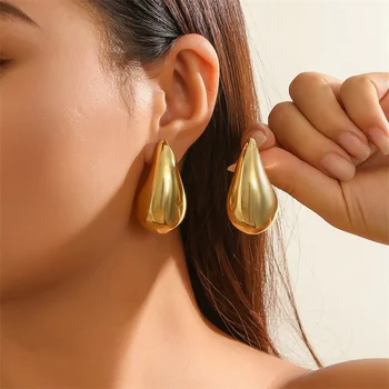 Modern Jewelry New Gold Color Plated Chunky Dome Teardrop Earrings For Women Girl Gift Hot Sale Popular Ear Accessories 2