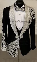 Luxury Beaded Jewelry Ornament Tuxedos Men Suit Glitter Sequins Customized Wedding Groom Blazers 3 Pieces Set rajes para hombre 1