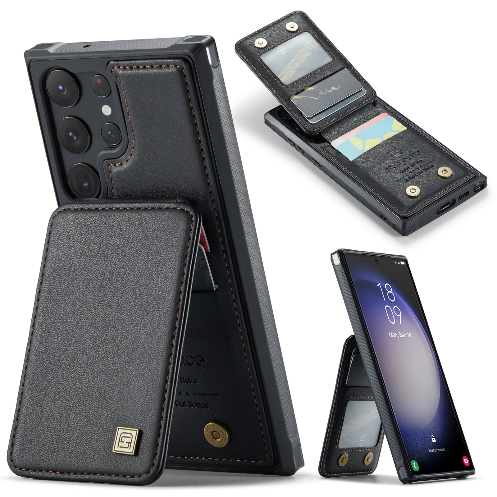 Роскошный складной магнитный чехол AUTSPACE для карт, кожаный чехол для Galaxy S24 Ultra S21 S22 Plus S23 FE, тонкий Чехол-кошелек с держателем для карт