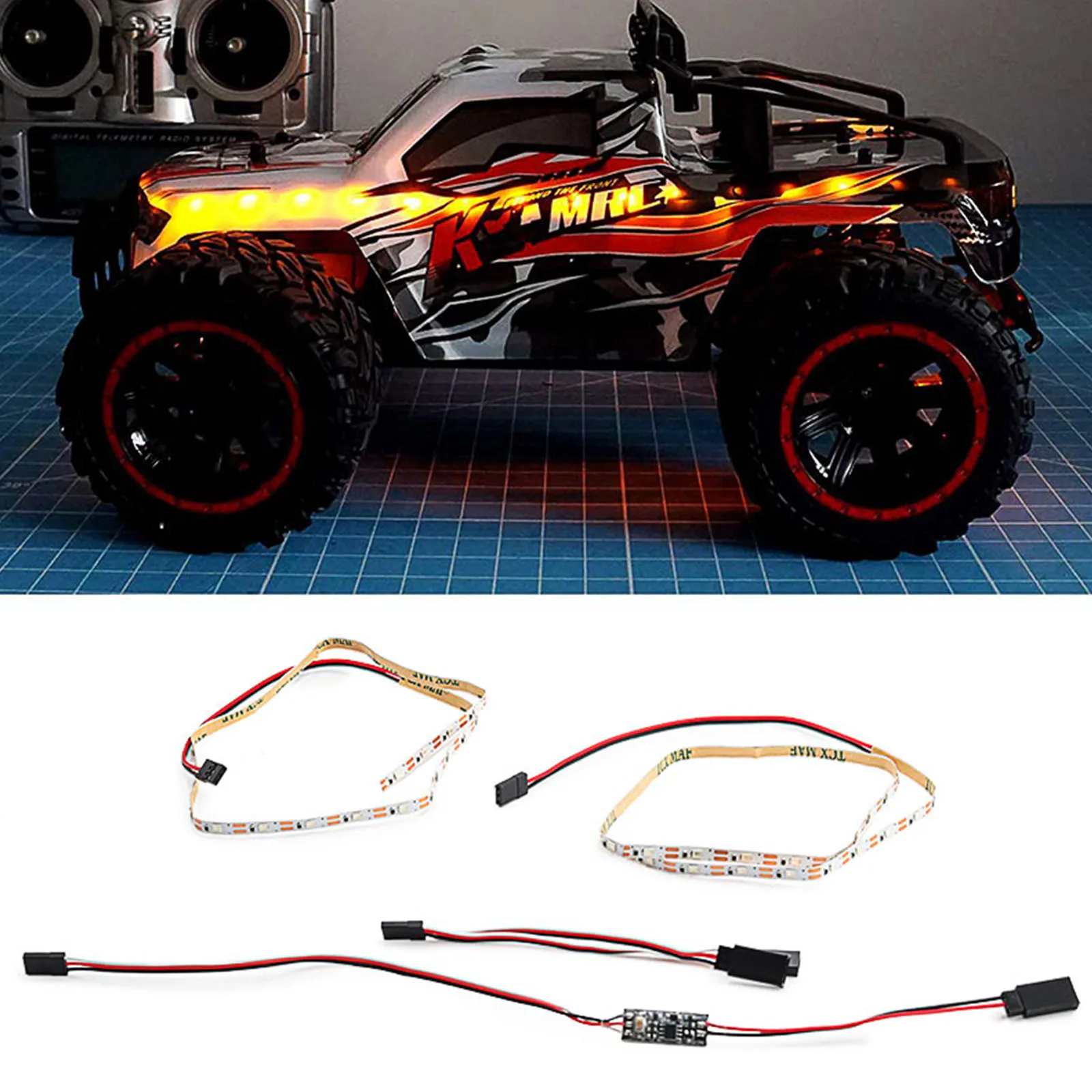 Multi-Color RC LED Light Strip with Easy Installation for Crawler Cars and Trucks, Red, Blue, Green, Orange Decorative Lights